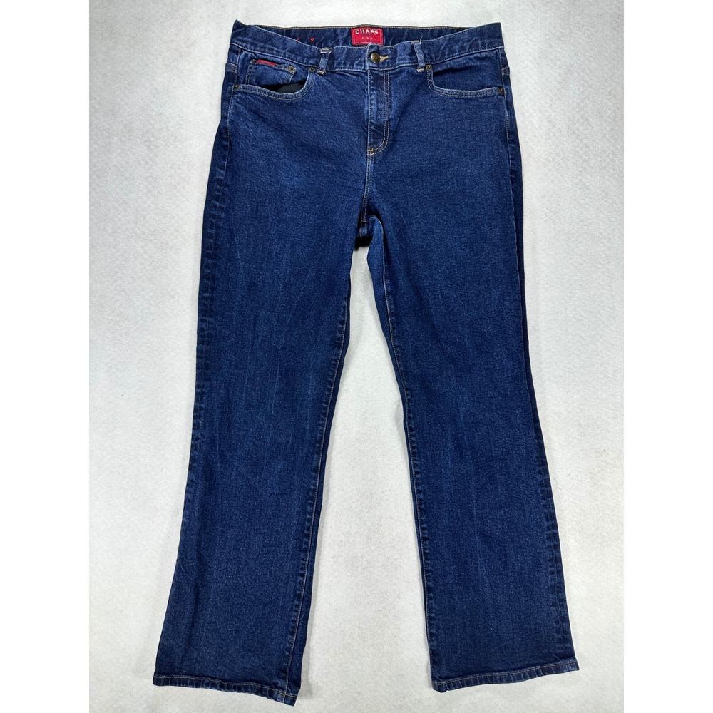Chaps Denim Womens Delaney Straight Leg Jeans Dark Wash Blue Size 14 Mid Rise